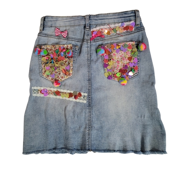 hand made upcycled Other - Girls Denim Skirt Upcycled Button Up Stretch Blue Denim. PARTY Christmas  size 6